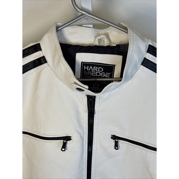 Vintage Y2K Hard Edge White & Black Racing Stripe Driving Leather Jacket Sz L - Picture 2 of 8